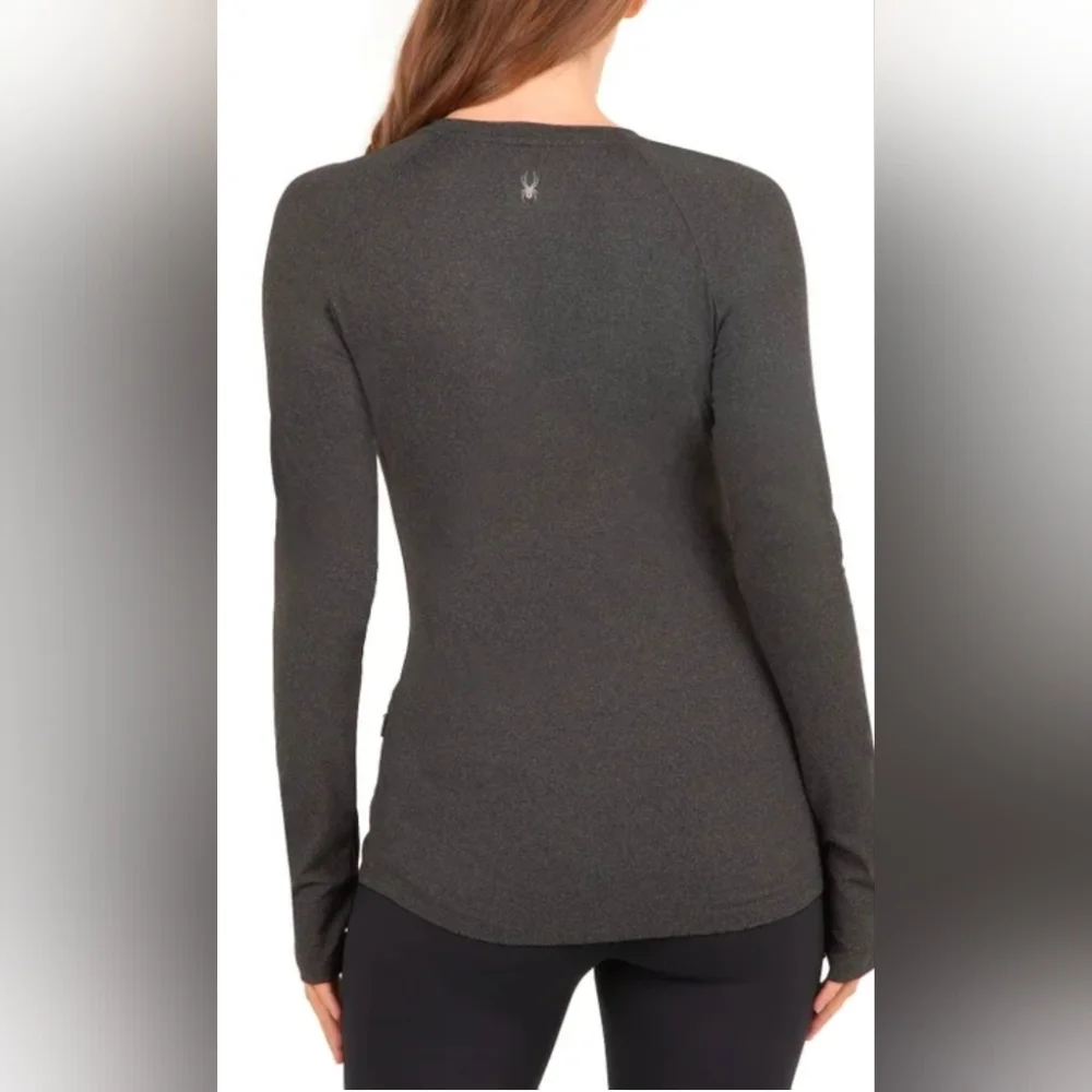 Spyder Active Womens Long-Sleeve, Thumbhole Crew Neck Top - Black Heather XXL - Picture 2 of 8